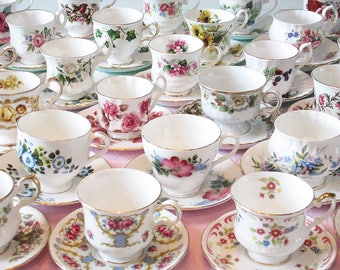 Tea Party Set, Mismatched Tea Cups, Vintage Teacups, Mix and Match, Bridal Shower China, 10 USD each, Job Lot Tea Cup