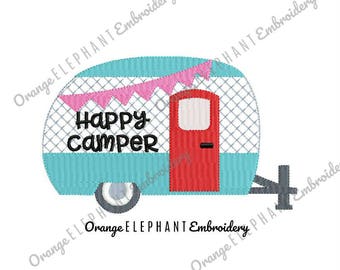 Happy Camper Unique Urban Machine Embroidery Design digital File