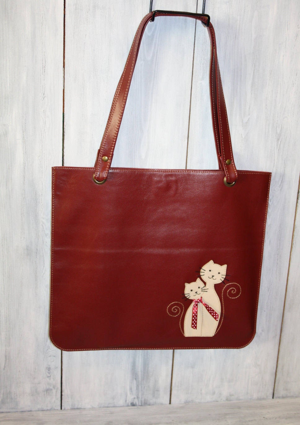 Leather red tote bag Leather handbag leather handbag