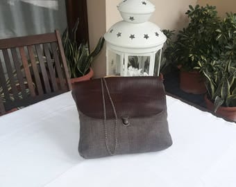 Shoulder bag, crossbody bag, handbag, real italian leather, tapestry tissue, brown, dark brown, all-porpouse bag, chain strap, pochette