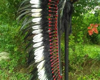 Extra Long Double feathers Indian style Headdress, Native American inspired Clothing,Indian style Warbonnet,Chief style,Helloween costume