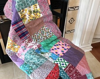 Vintage Summer Quilt - Patchwork Quilt Love - 57" x 85" - Twin Bed Size - Picnic Blanket - Farmhouse Decor - Cottage Decor - Bright Colors