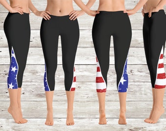 Stars & Stripes American Flag Capri Yoga Pants/Leggings,4th of July Clothing,Women's Leggings,Yoga Pants,Patriotic Clothing,Flag Leggings
