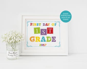 INSTANT DOWNLOAD First Day Of School, Back To School Sign, First Grade, 1st Day Of School, First Day Of 1st Grade, Printable Photo Prop