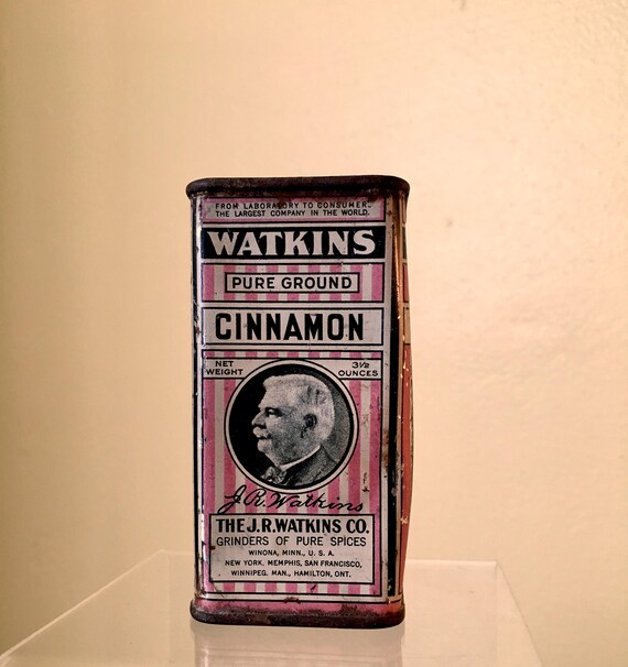 Vintage Tin Watkins Cinnamon Pink Striped JR Watkins Co Art Supplies ... Vintage Tin Watkins Cinnamon Pink Striped JR Watkins Co Art Supplies ...