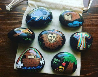 Story Stones and Painted Rocks! *Hand Painted Stones in a Drawstring Bag* Garden Markers, Magnets, Paperweights