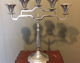 Vintage Chrome Candelabra by Farber Brooklyn NY Art Deco Hollywood Regency Neo Classical