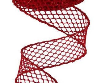 RIBBON - Wired Ribbon - Red Ribbon - Wreath - Floral Ribbon - RG1286