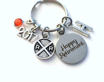 Retirement Gift for Conductor, 2017 Railroad Key Chain Rail Road Keyring Railway Train Sign him her men women present Retire Birthstone Man