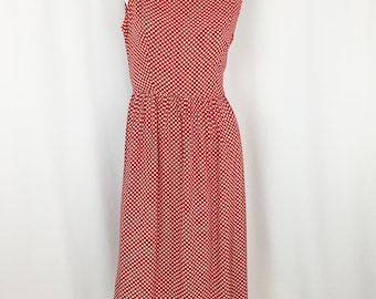 Vintage Red Polka Dot Dress || 1980's Tie-Back Sleeveless Midi Dress || Red White Polka Dotted Dress || Medium Large