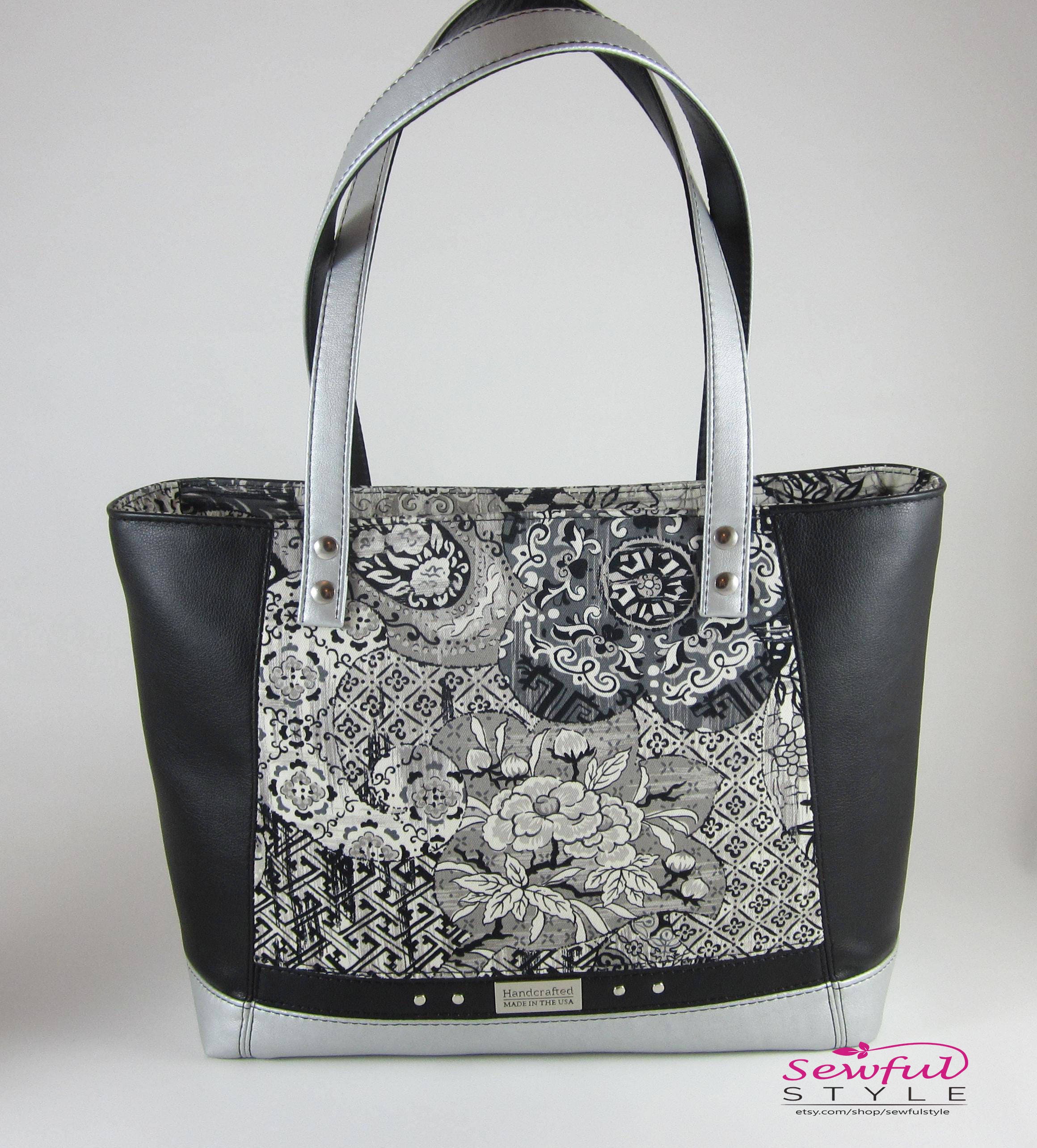Black and Silver Recycled Leather Extra Large Zipper Tote