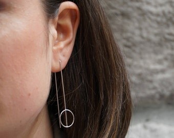 Minimal earrings, sterling silver long earrings, contemporary jewelry, two sided earrings, modern earrings, bar earring double sided earring