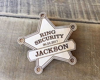 Ring Bearer Badge, Ring Security, Laser Cut Wood Wedding, Ring Bearer Sign, Ring Bearer Outfit, Wood Engraved Wedding, Rustic Style Wedding