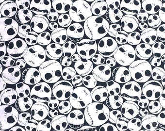 NEW Disney Fabric, Jack Packed Fabric, The Nightmare Before Christmas, Jack Faces in White by Camelot 100% cotton Fabric by the yard 36"x44"