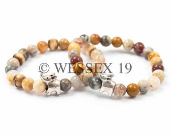 Elephant Beaded Bracelet | Agate Beaded Bracelet | Good Luck Bracelet | Lucky Elephant Bracelet | Trunk Up Raised Elephant Bracelet