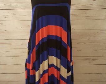 Bright Bold Striped Sleeveless Knit Dress With Long Side Hem
