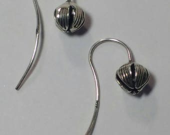 Sterling Silver Stripe Cocoon Flower Earrings