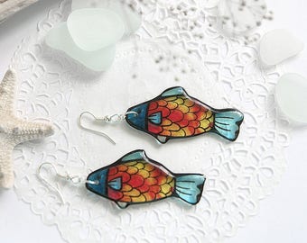 Goldfish earrings Resin jewelry for girlfriend gift Candy fish earrings Japanese koi fish jewelry Red earrings Ocean jewelry best friends
