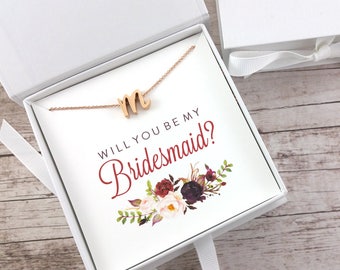 Bridesmaid Proposal Gift, Will You Be My Bridesmaid, Rose Gold Initial Necklace, Dainty Necklace, Maid of Honor Proposal - (FPS0050)