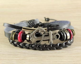 Mens leather bracelet anchor bracelet mens boho bracelet hippie bracelet anchor mens bracelet adjustable bracelet nautical bracelet men cuff