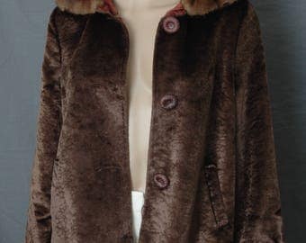Vintage Faux BROADTAIL FUR Jacket w. real MINK Collar Small