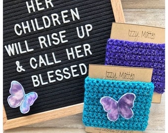 SALE--Floating Butterfly cup cozy, Cup cozy, Reusable cup sleeve, Teacher gifts, Mother's Day gift, coffee cup sleeve, coffee cozy