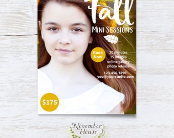 Fall Mini Session Template for Photographers, Autumn Mini Sessions, Photoshop Template, Photography Marketing, Instant Download