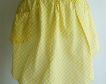 Vintage Half apron, Yellow apron, Hand smocked apron, Gingham apron, Checked apron, Yellow half apron, Gift for her, Housewarming gift