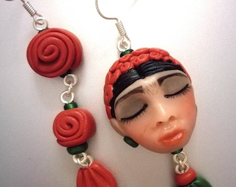 Frida Kahlo-earrings "I paint the flowers to keep them from wilting entirely handmade