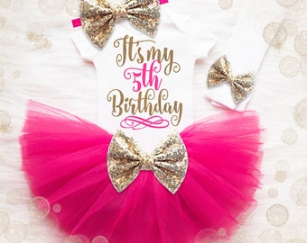5th Birthday Outfit Girl | 5th Birthday Girl Shirt | Pink And Gold Birthday Outfit | 5th Birthday Tutu Set | Girl 5th Birthday Tutu Set