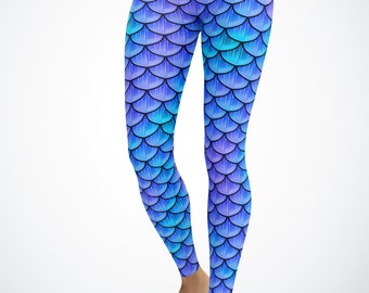 Mermaid Blue Blue/Purple mermaid leggings XXS-4XL - Leggings/ Yoga Pants