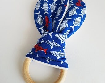 Fish Bunny Ear Teether, Flamingo Teether, Teething Ring, Wooden Teething Ring, Teething