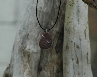 Irish Beach Pebble Wishing Stone Pendant Necklace
