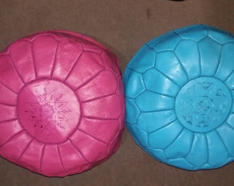 Set of 2 moroccan leather pouf, leather pouf, ottoman, poufs, pouf leather, ottoman leather, Genuine moroccan poufs, footstool