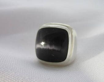 Bague chevalière Agatha en argent 925 effet pierre bleue T51