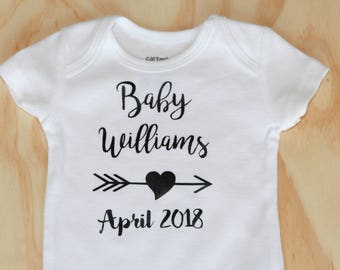 Pregnancy Announcement Onesie| Family Name Onesie with Due Date| Pregnancy Reveal Onesie| Baby Shower Gift | Personalized Baby Onesie
