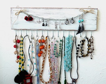 Wall necklace holder handmade, jewelry organizer wall