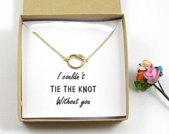 Bridesmaid Knot Necklace, Tie the Knot Necklace Bridesmaid, Gold Knot Necklace, Infinity Knot Bridesmaid Gift, Tie the Knot Jewelry.