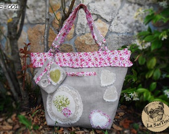 Pure linen bag Country style/Shabby-Line Flower