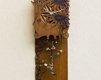 Horloge Murale Vintage Sunbeam Années 70 - Bois Rond Mécanisme Quartz