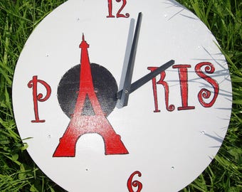 Wooden red and gray Paris clock