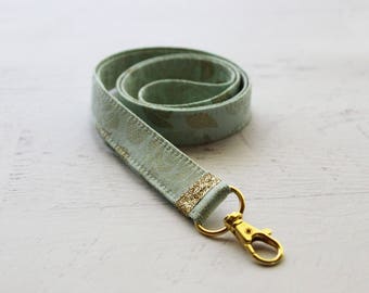Mint and gold fabric lanyard - 3/4 inch wide lanyard - cute key lanyard - ID holder - gold key lanyard - teachers lanyard - mint lanyard