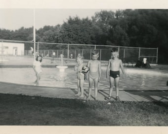 Vintage photo 1946 Children Bathing Suits Summer Wading Pool Boys & Girl