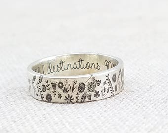 Personalized Ring - Sterling Silver Ring - Jewelry - Engraved Ring - Flower Ring - Stocking Stuffer - Gift - Gift for Her