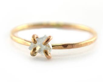 Raw Aquamarine Ring, Raw Gemstone Ring, March Birthstone Ring, Size 8.5