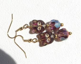 Amethyst Glass Cat Charm Earrings