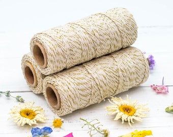Gold Hemp Baker's Twine, Metallic Twine, 1mm, 4ply, 205 feet, Gold Bakers Twine -T64