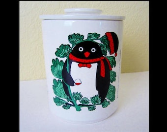 Taylor & Ng 1985 Cookie / Canister / Lidded Storage Jar CHRISTMAS PENGUIN