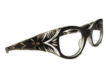 Vintage Black Horn Rim Cateye Eyeglasses Eyewear Frame May