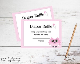 Owl Diaper Raffle Printable, Baby Shower Diaper Raffle, Diaper Raffle Ticket, Girl Diaper Raffle Card, Instant Download